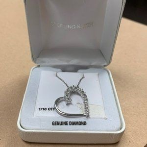 Sterling Silver Half Heart Diamond Necklace
